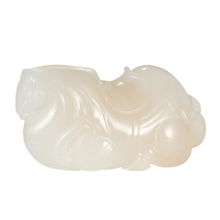 玉说和田玉生肖马手把件男款冰白藕粉立体唐马玉石把玩件附证书