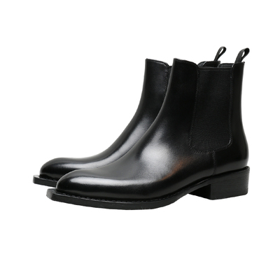 圣尼约德设计师款烟筒切尔西靴英伦尖头商务休闲真皮短靴手工鞋