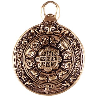 西藏莲师文殊九宫八卦牌纯黄铜男女本命年项链吊坠大小