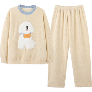 马克公主情侣睡衣女款加厚趣味小狗秋冬男士保暖毛茸茸家居服冬天