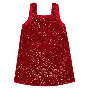 LittleNaive春秋女童亮片丝绒公主裙红色生日礼服儿童背心连衣裙