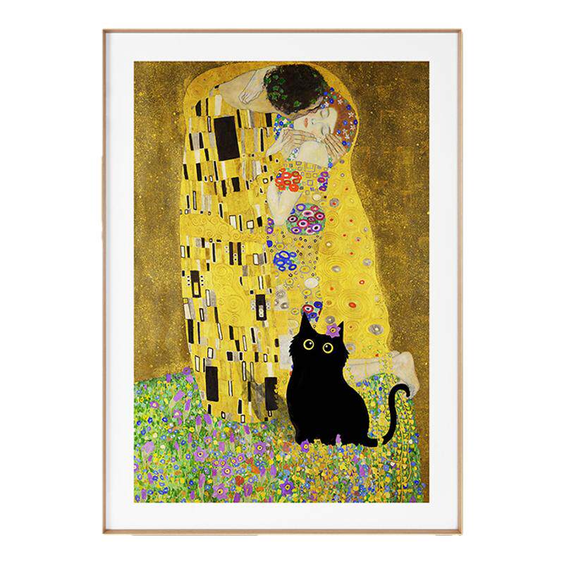 小黑猫闯入名画搞怪趣味装饰画