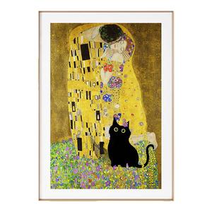 小黑猫闯入名画搞怪趣味装饰画