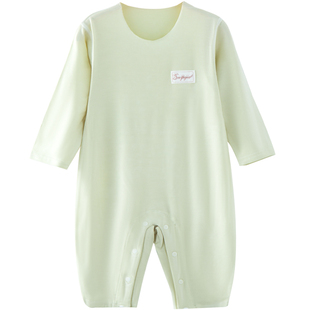 莫代尔婴儿连体衣秋季薄款长袖爬服宝宝衣服家居服睡衣冰丝春哈衣