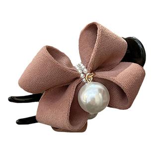 气质蝴蝶结珍珠抓夹女秋冬丸子头发夹大号高级感后脑勺鲨鱼夹头饰