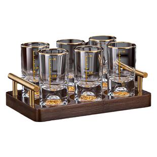 金箔二两白酒杯带刻度套装家用高档轻奢一两水晶玻璃杯子中式酒具