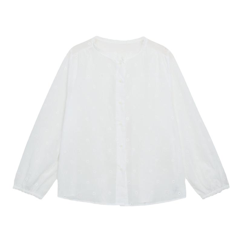 觅定法式刺绣白色衬衫女春季设计感小众气质衬衣宽松镂空长袖上衣