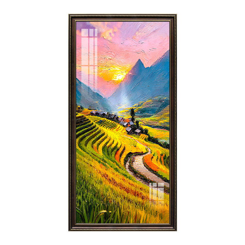 高档欧式仿手绘山水玄关过道挂画