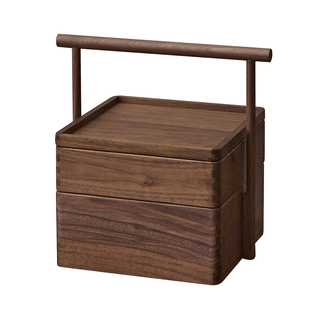 黑胡桃实木手提盒户外便携食盒新中式茶盒茶具茶道点心收纳盒多层