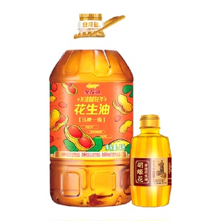 金龙鱼不油腻轻年花生油4L*1桶+胡姬花古法小榨花生油400ml*1瓶