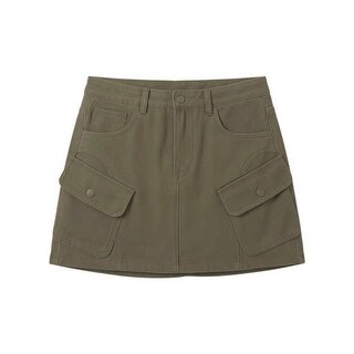 军绿色美式工装牛仔短裙女夏季新款大码胖mm高腰显瘦a字半身裙子