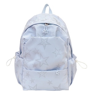 韩系ins风双肩包女 高颜值大容量设计感小众背包初中生蓝色系书包