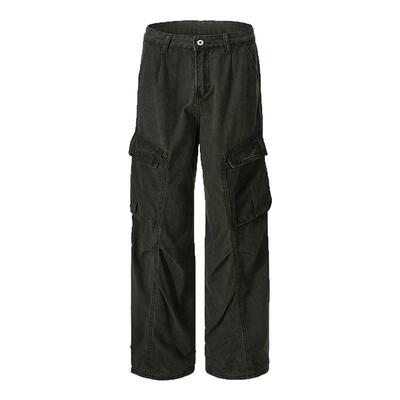 98SQUID 美式街头复古多口袋工装休闲裤男女宽松褶皱伞兵阔腿长裤