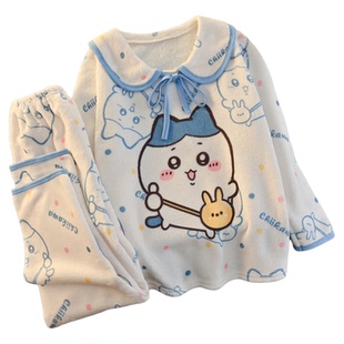 chiikawa小八女童珊瑚绒睡衣秋冬薄款套装2025新款公主儿童家居服