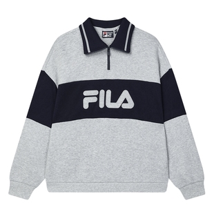 FILA 斐乐官方女子套头卫衣2025春新款红色宽松拼接针织长袖上衣