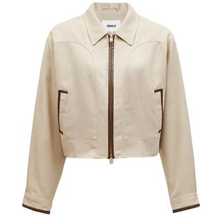 ONLY时尚秋季穿搭休闲复古风撞色翻领长袖短款外套女|124336014