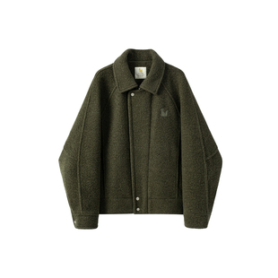 威廉福克斯秋季内蒙重磅长绒绵羊毛宽松复古短款毛呢男款夹克外套