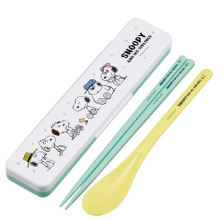 日本制Skater卡通儿童便携餐具 塑料筷子勺子带盒银离子抑菌静音