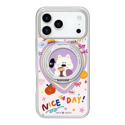 涂鸦西高地适用iPhone17Promax手机壳新款苹果16Pro磁吸带支架保护套Co2支点ip15可爱高级感好看13pm全包14女