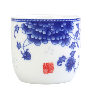 陶瓷6只装大号功夫茶水杯套装青花瓷品茗单杯家用100ml啤酒杯茶碗