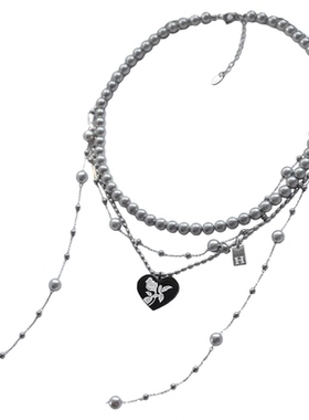 小众灰色珍珠项链原创设计毛衣链