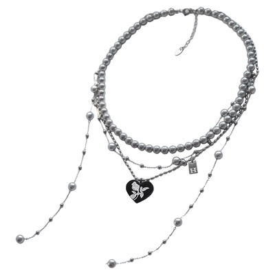 小众灰色珍珠项链原创设计毛衣链