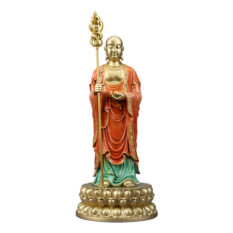 铜欣祥彩铜立地藏摆件铜地藏王家居客厅供奉装饰品九华山地藏菩萨
