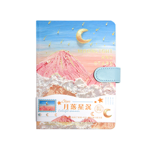 b6文艺手绘油画插画手账本PU磁扣本多功能彩页笔记本子学生少女加厚记事本高颜值本子礼盒复古ins日记本