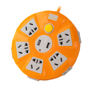 纯铜家用加长线多孔电源插座多功能USB圆形接线板带线开关排插排