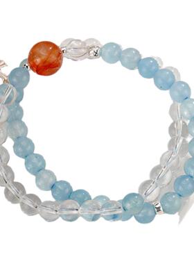 白水晶手串海蓝宝石手链小众原创