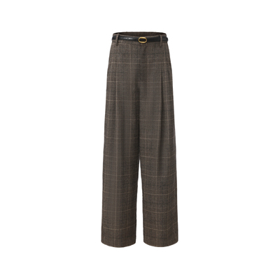 halfmoon X LOOKNOW秋冬新款灰色格纹老钱风阔腿长裤女