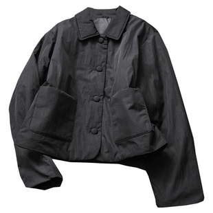 纯色都市气质翻领对称口袋宽松外套2025冬新款长袖女棉衣棉服B671