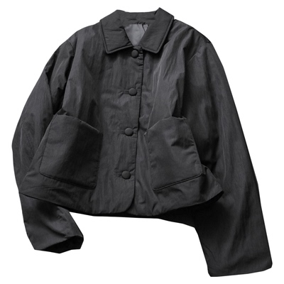 纯色气质翻领对称口袋宽松女棉衣