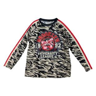 网纱长袖T恤女装迷彩撞色时尚欧货潮流个性罩衫薄款圆领t印花上衣