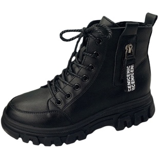 真皮马丁靴女2025新款秋冬百搭平底防滑短靴厚底羊毛加绒加厚棉鞋