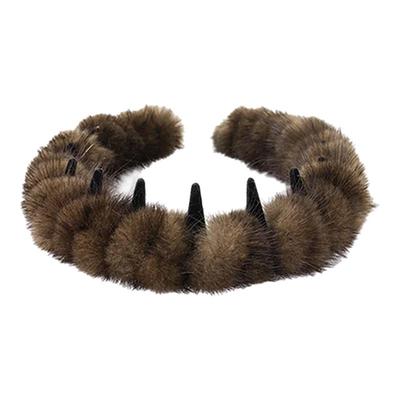 秋冬复古豹纹带齿毛绒发箍新款