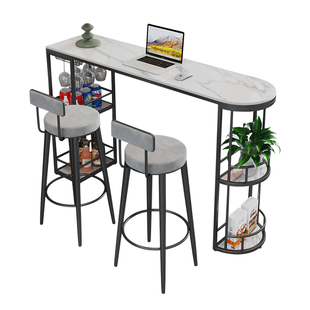 岩板吧台桌椅家用客厅沙发边阳台厨房靠墙隔断长条高脚简约轻奢风