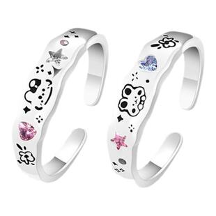 VIVIWELL相伴兔 闪钻涂鸦可爱兔子闺蜜对戒新款小众设计学生戒指