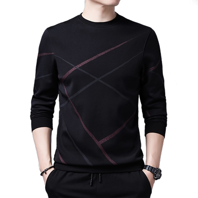 男士潮流斜条纹圆领长袖T恤