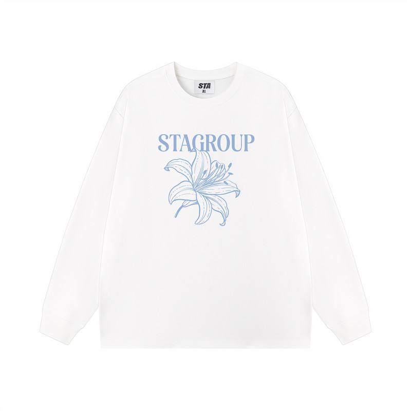 STA旗舰店美式潮牌小众设计长袖女秋季新款高街纯棉白色上衣