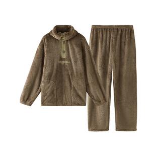 #三福男冬季长毛绒抗静电家居服套装 半纽扣立领外穿睡衣508354
