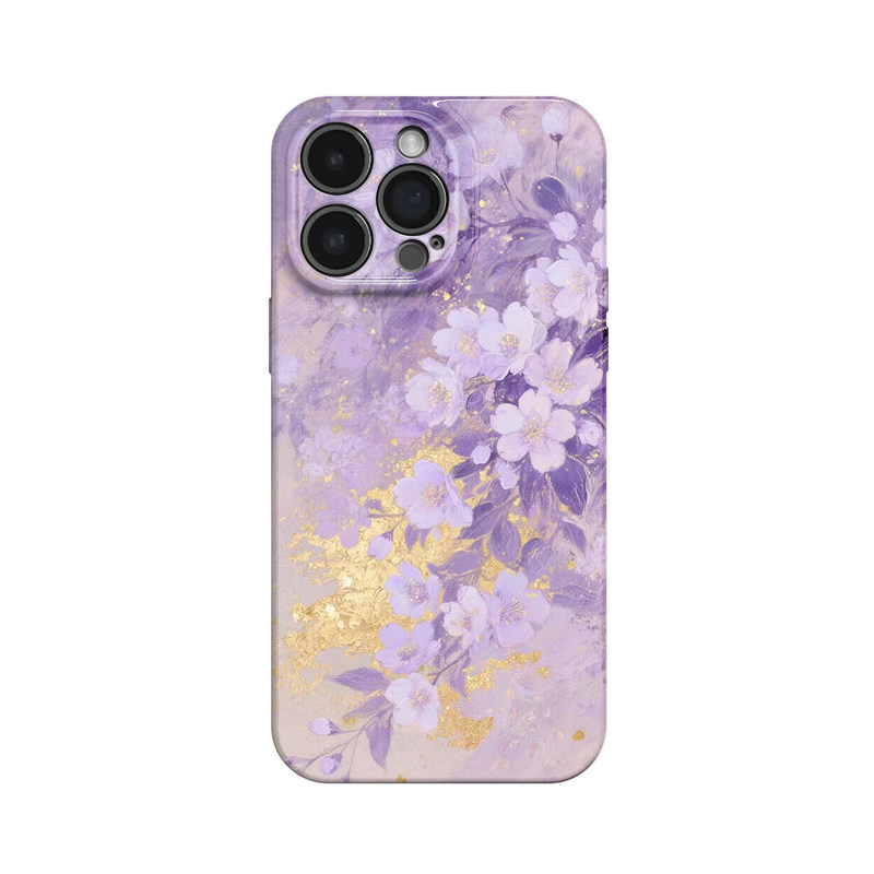 紫与金~新中式国风复古花适用iPhone16/15promax手机壳新华为mate60小米14OPPOreno12苹果1