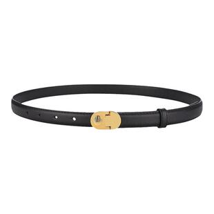 Miroment复古皮带窄版金贝壳黑色头层牛皮宽腰带百搭配西装大衣