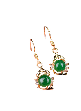 玉石匠缅甸翡翠耳环 网红碧玉耳坠 祖母绿色时尚少女款耳钉耳饰品