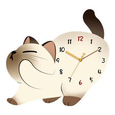 新款猫咪摇摆石英钟表挂钟免打孔