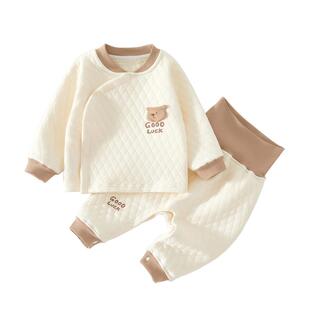 婴儿衣服秋冬季夹棉分体套装纯棉小月龄宝宝春装保暖贴身内衣a类8
