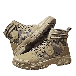 马丁靴2025新男款秋冬季透气高帮迷彩男士防滑工作加绒耐磨黑色