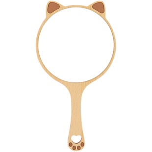 美容院专用化妆镜女手柄高清纹绣牙科手持手拿便携随身木制小镜子