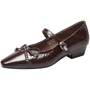 意尔康女鞋2026春季新款真皮浅口单鞋玛丽珍方头皮鞋通勤气质法式