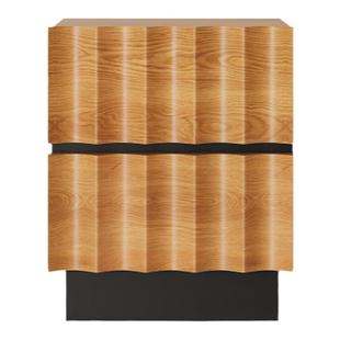 谷及 实木简约水波纹床头柜客厅卧室家用床边柜可移动储物小柜子